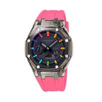 CASIO Unisex skystųjų kristalų/analoginis dvigubo ekrano serijos juodas laikrodis GA-2100-1A1(Watch4--) Black Transparent Watch Case Pink Rubber Band gray