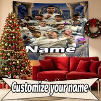 Custom Name Personalized Real Madrid CF Print Tapestry, Wall Art Decor, Bedroom, Dorm, Apartment, LivingRoom, Party Backdrop, Gift for Birthday 150cmx200cm