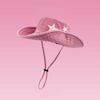 Outdoor Western Cowboy Hat Adjustable Y2k Stars Hat Vintage Wide Brim Sun Hat  with String pink