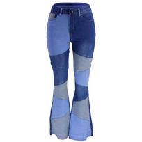 Autumn Women's Elastic Denim Wide Leg Fashion Splicing Jeans Women M blue