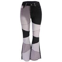 Autumn Women's Elastic Denim Wide Leg Fashion Splicing Jeans Women 2XL gray