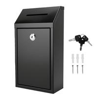 Metal Donation Box with Lock and Slot Wall Mounted Black gray