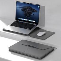 13-14/15-16 Inch Laptop Sleeve Holder with Stand Multifunction Notebook Case Foldable Leather Carrying Pouch for Macbook Air black