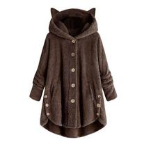 Cozy Cat Ear Women's Winter Warm Fleece Hoodie Hooded Coat For Casual Comfort 3XL black