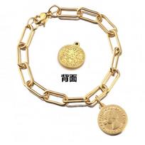 Vintage Queen Head Coin Bracelet Gold Stainless Steel Hip Hop Rock Chain Jewelry Pattern-Gold