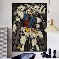 Gundam Classic Head Bust Painting Print Tapestry Vintage Smoke Background Sci-Fi Otaku Wall Decor 100X70CM