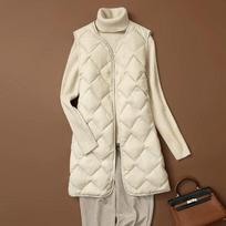 Long Ultra Light Down Vest Women Duck Down Vests Female Diamond Warm Lighteight O-neck Coat Winter Autumn S beige