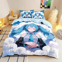 Anime H-Hatsune Miku Bedding Set Kawaii Girls Duvet Cover Set Single Twin Full Queen King Size for Kids Teens Bedroom Decor Gift 135x200cm 2pcs