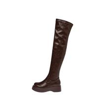 New elastic thin round head waterproof platform thick-soled over-the-knee long boots women's long boots thick leg high boots 45 large size customized, non-returnable black