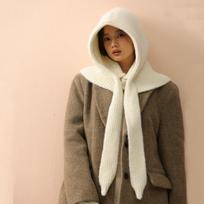 Balaclava hat women's hooded scarf autumn and winter new versatile knitted wool hat scarf integrated M（56-58cm） beige