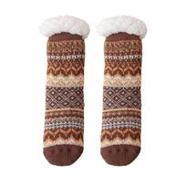 Anti Slip Thicken Velvet Socks Patchwork Sleeping Socks Warm Fleece Socks Women  Winter brown