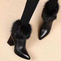 Soft leather velvet boots women's winter versatile mid-heel fashion boots women's square heel mid-heel boots velvet cotton shoes 41 juoda