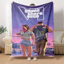 GTA 6 tematikos spausdintas pledas - Puikiai tinka ant sofos, lovos, kelionėms ir lauke | Galima skalbti mašinoje, jaukus ir patvarus. 80cmx120cm