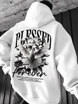 Men's Casual Loose Pigeon-print Fleece Thickened Hooded Sweatshirt for Autumn and Winter Wear XXL gray