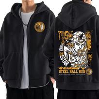 Anime Jojo Bizarre Adventure Zipper Hoodies Johnny Joestar STEEL BALL RUN Manga Zip Up Sweatshirts Men Fashion Pullovers Coats XL gray