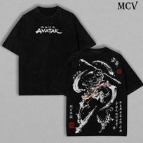 Avatar The Last Airbender Graphic Tee, Vintage Washed Black Anime Ink Art Shirt 120 gray