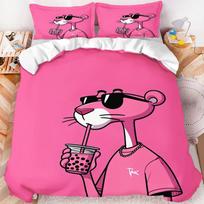 Pink Panther Cartoon  Duvet Cover Bedding Set Hot Pink Background Print Pillowcase Cute Girls Bedroom Quilt Cover Christmas 135X200CM