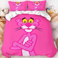 Pink Panther Cartoon  Duvet Cover Bedding Set Hot Pink Background Print Pillowcase Cute Girls Bedroom Quilt Cover Christmas 135X200CM