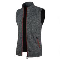Men's Autumn/Winter Slim Fit Hooded Zipper Fleece Vest M gray
