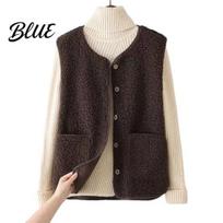 Women Comfortable Fleece Vest Women's Button Down Sleeveless Jacket with Warm Pockets Casual Oversized Fuzzy Fall Winter Outerwear 6XL black