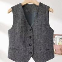 British Style Retro V-neck Herringbone Vest Jacket Women's Fashion Slim Paired with Sleeveless Jackets Casual Top XXL