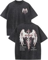 Boys Grunge Gothic Shirts Goth Cross Graphic T Shirt Kids Punk Vintage Oversized Acid Wash Streetwear Y2k Tees Tops 2XL black
