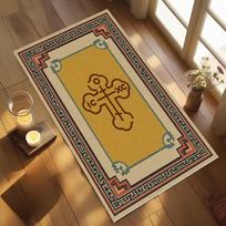 Classical Greek Key Orthodox Cross Rug Christian Prayer Mat for Bedroom Home Decor Area Carpet 40X60cm-Felt