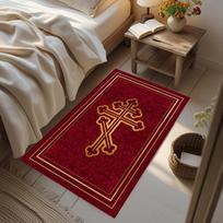 Classical Greek Key Orthodox Cross Rug Christian Prayer Mat for Bedroom Home Decor Area Carpet 40X60cm-Felt