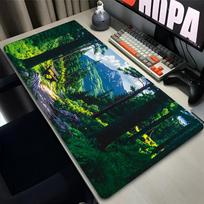 Green Forest Floral Large Gaming Mouse Pad Nature Scenery Locked Edge NonSlip Desk Keyboard Mat 800x300x2mm gray