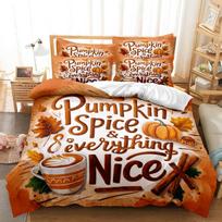 3Pcs Fall Harvest Thanksgiving Print Duvet Cover Set, Pumpkin Spice Latte Maple Leaf Cinnamon Stick Vintage Letter Print Bedding 230 220cm(91x87inch)&set