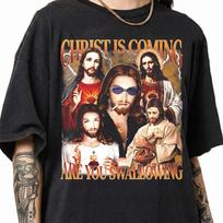 Christ Is Coming Are You Swallowing Funny Jesus Meme Bootleg Graphic T-shirt, Meme Tee 140 brown