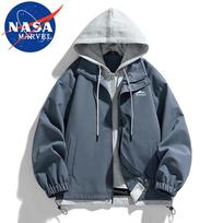 NASA MARVEL Hooded Fake Two-Piece Jacket M black