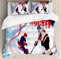 Hockey Player Ice Skating Printed Comfort Duvet Cover Pillow Case Home Textile Quilt Cover Boy Kid Teen Girl 3pcs Bedding Set EU single(135x200cm) gray
