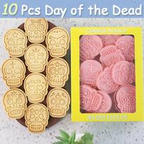 10 Pcs Day of the Dead Theme Cookie Cutter Halloween Cookie Molds Skull Shaped Cutting Mold Mexico Day of the Dead Baking Mold 1 10-Halloweeen O yellow