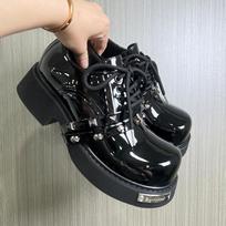 Punk style platform derby shoes patent leather big head shoes rivet decoration heightening casual men's shoes-X 45 black