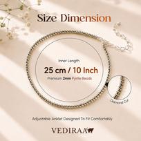 VEDIRAA Original Raw Pyrite Anklet for Women/Lab Certified/Natural Healing Pyrite Stone/Adjustable Size/Spiritual Jewellery for Women/Gift for Woman white