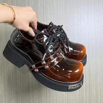 Punk style platform derby shoes patent leather big head shoes rivet decoration heightening casual men's shoes-X 46 black