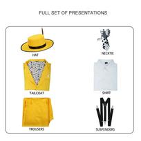 Movie The Mask Cosplay Costume Jim Carry Cosplay Yellow Uniform Carnival Party Suit Hat Green Mask Halloween Carnival Costume XS（old） geltona