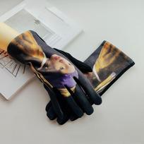 Thick Fleece Lining Winter Warm Gloves Touchscreen Friendly Art Printed Gloves  Daily Outdoor Wear D gray
