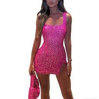 2026 Sequin Slip Mini Dress Sexy U Neck Backless Party Cocktail Women XL