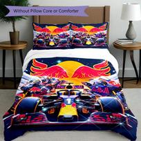 3pcs Duvet Cover Set (1*Duvet Cover + 2*Pillowcase, Without Core), Red Bull Racing Print Bedding Set, Bedroom Decor, All‑Season, Birthday Gift 135cmx200cm