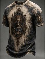 Gothic Dark Aesthetic T-shirt, 3D Skeleton and Cross Pattern, Comfortable Casual Top Suitable for Punk and Gruen Styles S black