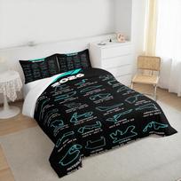 3 Piece Bedding Set with Duvet Cover and 2 Pillowcases - Formula 1 2026 Circuits Calendar Print - Black Teal Racing Decor for Motorsport Fans 135x200cm