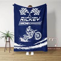 Personalized Motocross Blanket, Custom Name Dirt Bike Racing Throw for Him Her, Biker Gift, Checkered Flag Sports, Custom Fleece Blanket 100x130cm