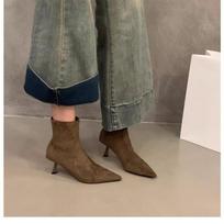 Stylish high-heeled pointed brown suede thin boots short boots women's shoes, new autumn and winter small ankle boots 35 gray