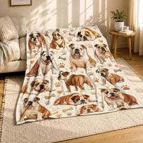 English Bulldog Paw Coral Fleece Blanket Dog Lover Decor 150cm*200cm brown