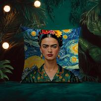 Modern Art Works Frida Kahlo-Beautiful Cushion Cover Silky Elegant Comfort Sofa Bed Invisible Zipper Beach Pillowcase Peach skin 18*18(CM)-1Pcs