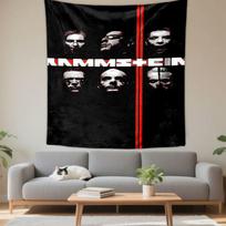 Rammstein Band Members Faces Red Cross Industrial Metal Logo Wall Tapestry Dark Music Decor for Man Cave Living Room Gift for Fans 150x200cm(59x78in)