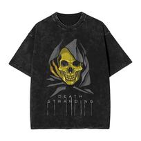 DEATH STRANDING Logo Print T Shirts Harajuku Washed Oversized T-Shirts Summer Cotton Short Sleeve Tees Tops Men Women Clothing 5XL gray