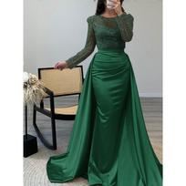 Sequin Tulle Satin Slim Fit Maxi Dress Sexy Party Evening Gown S